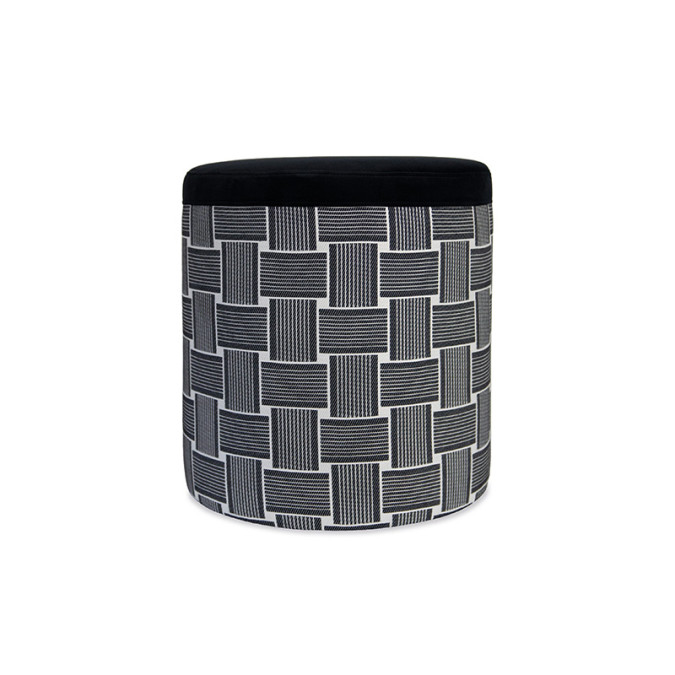 Black velvet pouffe with graphic Jacquard weave pattern Black velvet pouffe with graphic Jacquard weave pattern