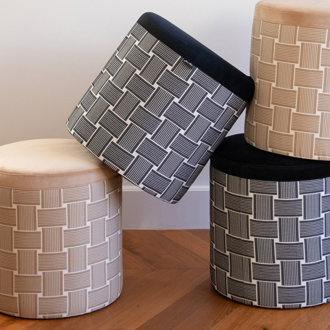 Pouf Unai Zinta Ebene - Fusain en velours et tissage Jacquard