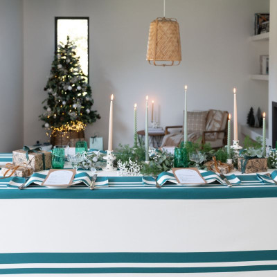 100% cotton tablecloth for white and green Christmas decoration