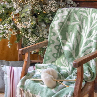 Plaid Goxo Herbier Verde Oliva en cachemira y lana