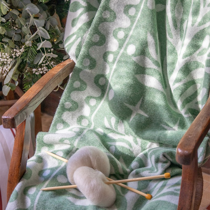 Plaid Goxo Herbier Verde Oliva en cachemira y lana
