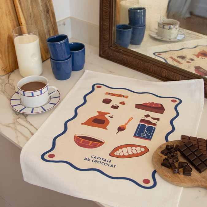 Essuie-mains en coton à motif chocolat marron et beige