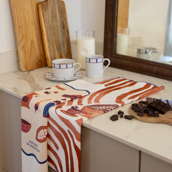 Essuie-mains et torchon à motif chocolat marron en 100% coton haut de gamme