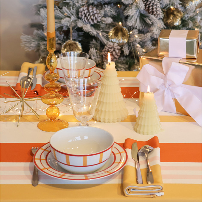 Pamplona Sunflower tablecloth with orange stripes in cotton satin