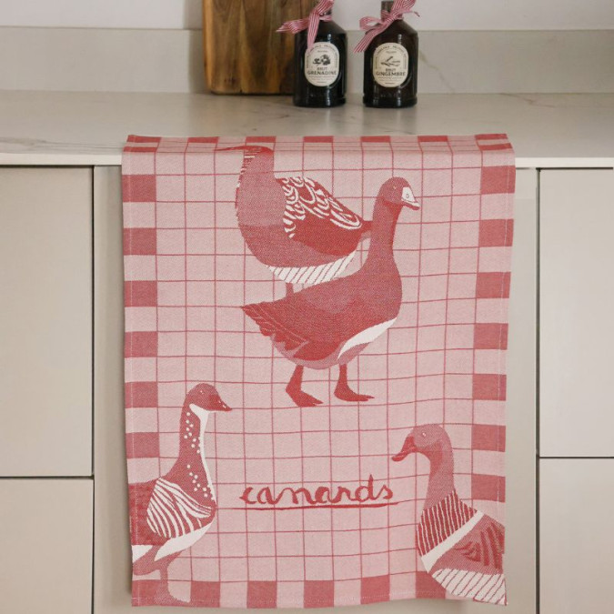 Torchon Kontatu Canard Rouge Cerise