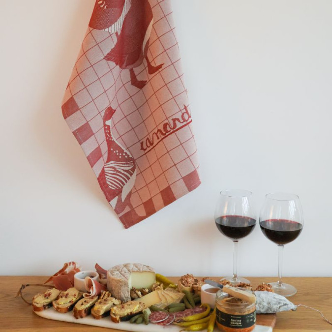 Torchon Kontatu Canard Rouge Cerise