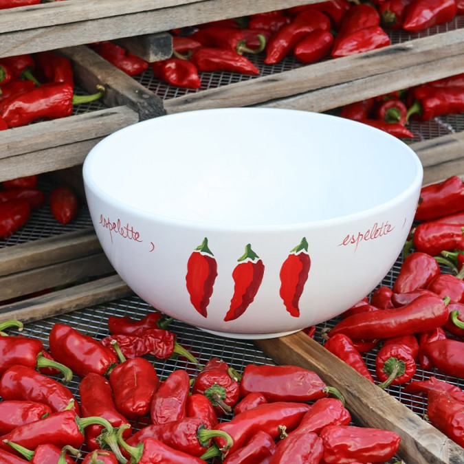 Saladier aux motifs Piments Blanc en faïence