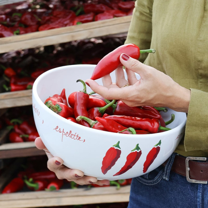 Saladier aux motifs Piments Blanc en faïence