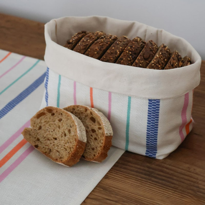 Cesta para pan Berrain Multico de algodón y lino con rayas