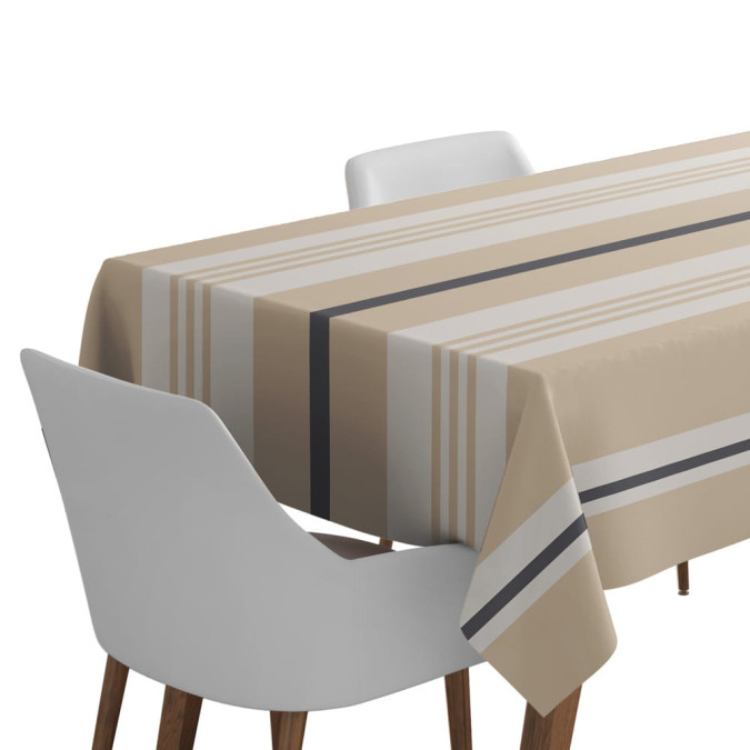 Nappe de table en coton anti tache avec rayures basques beiges