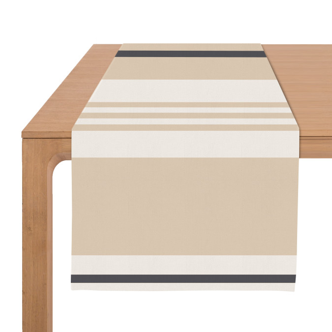 100% cotton satin table runner with beige Basque stripes