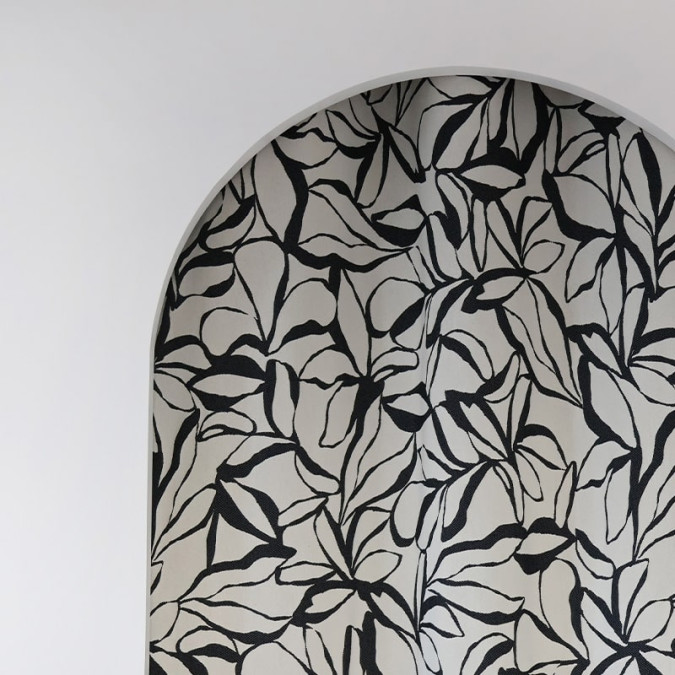 Tissu au mètre tissage jacquard fleur noir et blanc