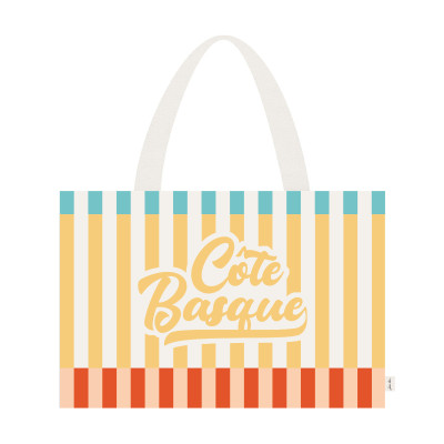 Pastel yellow, blue and red beach bag Basque coast