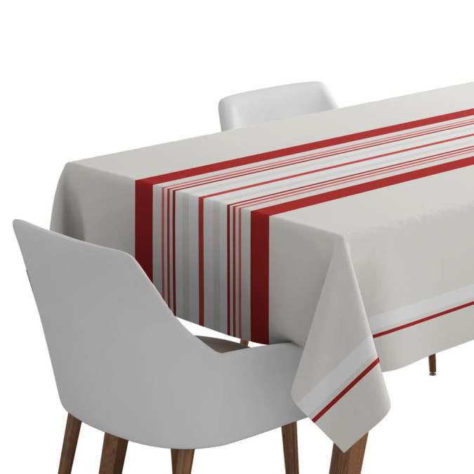 nappe basque en 100% coton rayures rouge rose beige blanc