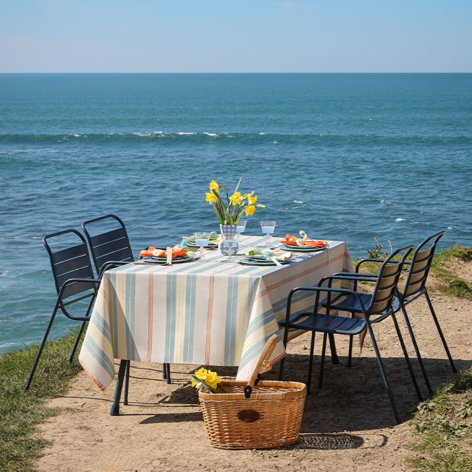 nappe basque rayée pastel écru vert bleu  orange