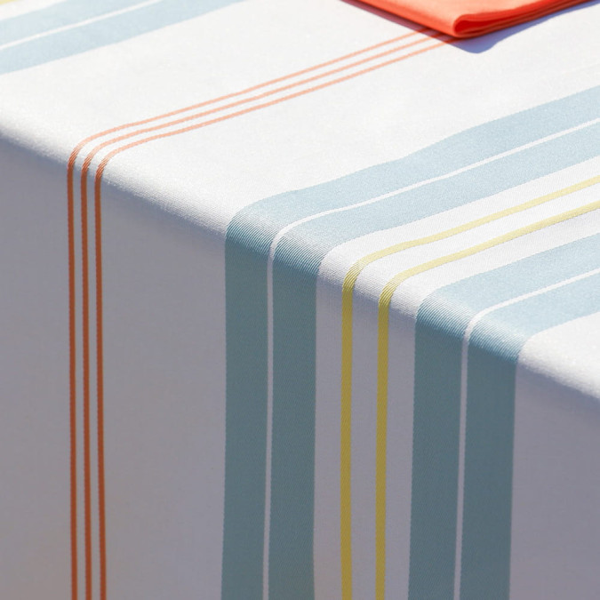 Basque coated tablecloth with pastel stripes in twill and canvas cotton