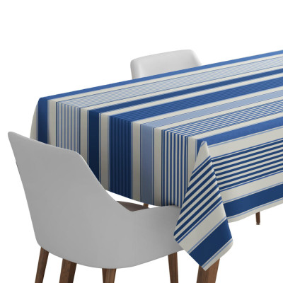 Nappe enduite en coton à rayures basques bleu