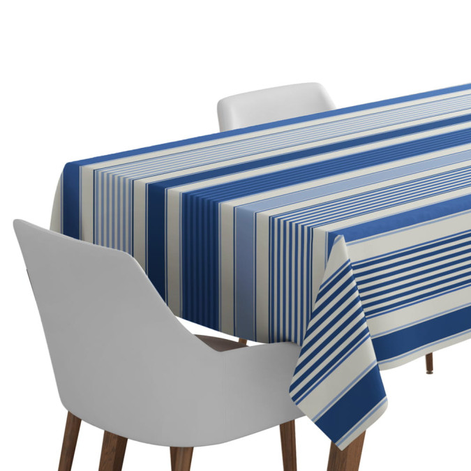 Nappe enduite en coton à rayures basques bleu