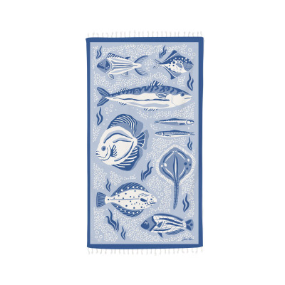 100% cotton fouta with a Basque fish pattern