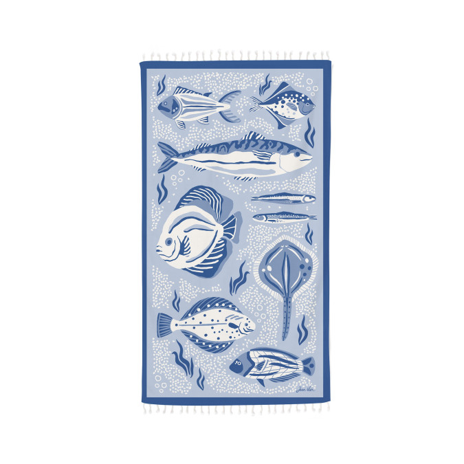 100% cotton fouta with a Basque fish pattern