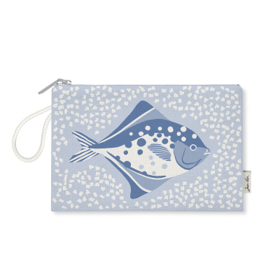 Blue beach pouch with Basque fish motif