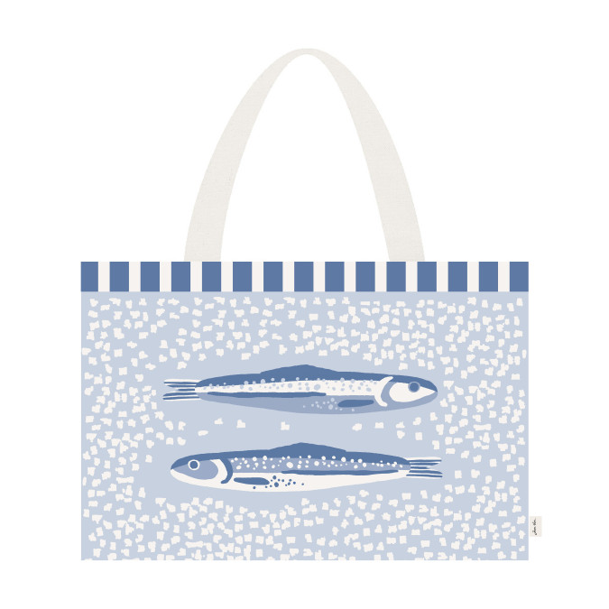 Blue fish-patterned beach bag