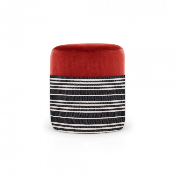 Pouffe Gaua Bicolore Souraide Noir Mendi Rouge Piment