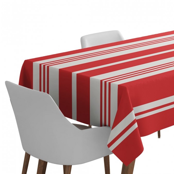 Tablecloth in stripes and madder color