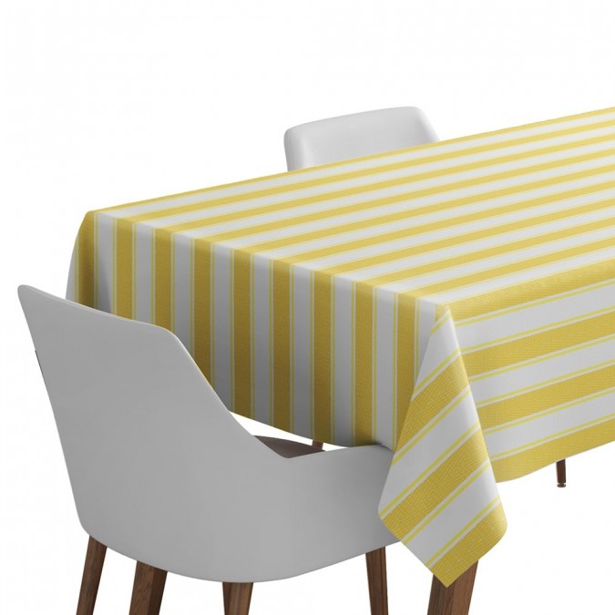 Nappe enduite carrée 160 x 160 cm jaune RAYURE