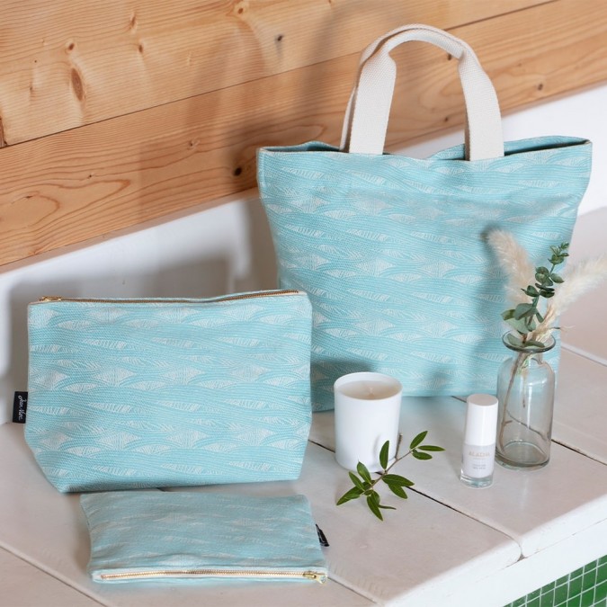 Sac shopping Miramar Turquoise en tissage Jacquard