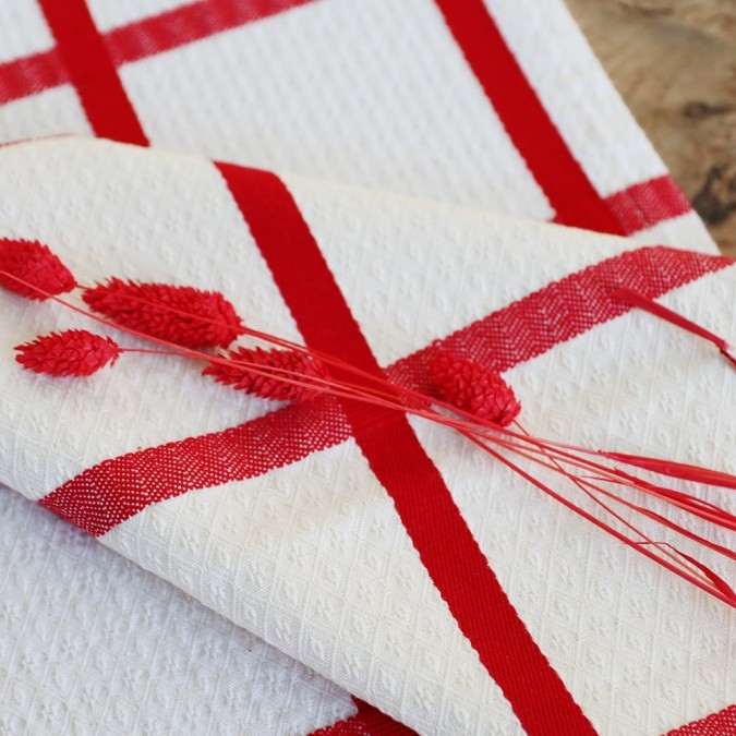 serviette de table coton Leiho carreaux rouge