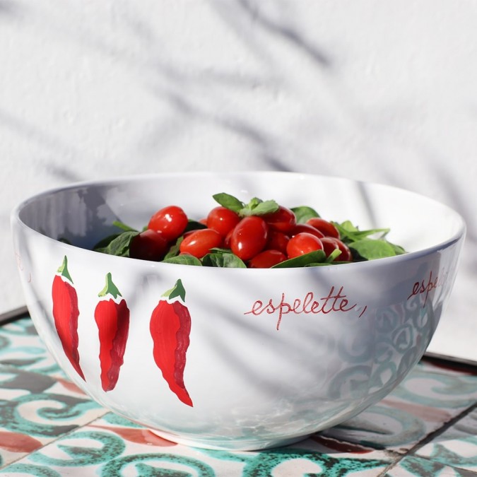Saladier aux motifs Piments Blanc en faïence