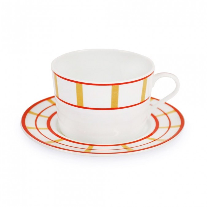 Tasse a dejeuner Josephine Brindos couleur Jaune et Rouge en Porcelaine