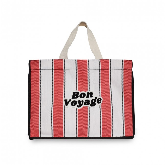 Red Paseo tote or beach bag in cotton with bright red stripes