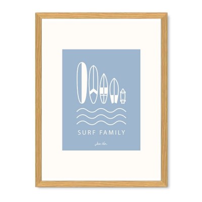 Poster cadre en bois Surf Family couleur Bleu