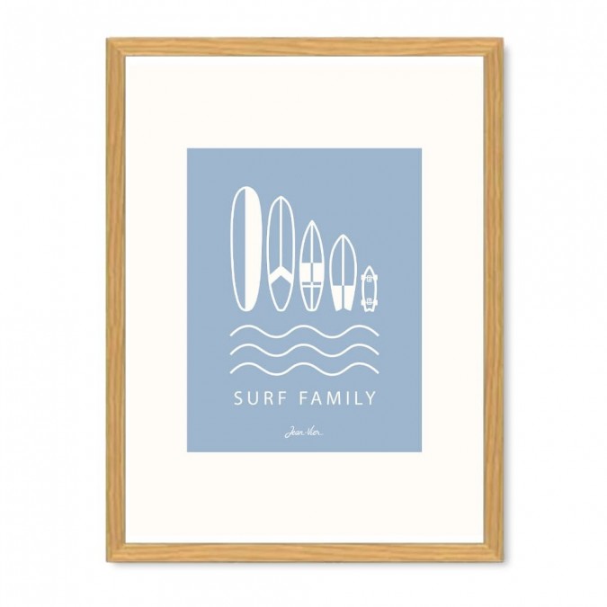 Poster cadre en bois Surf Family couleur Bleu