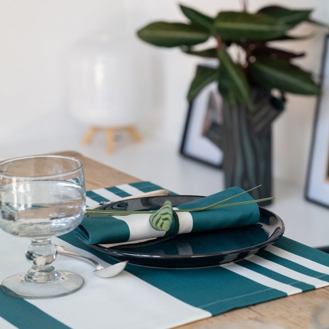 Table runner 100% cotton and stripes Pamplona Green Pine