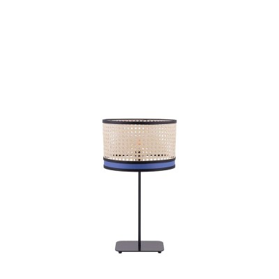 lampe de table en cannage et ruban bleu