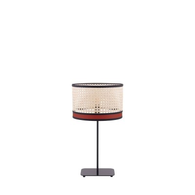 Lampe de table rouge vif et cannage